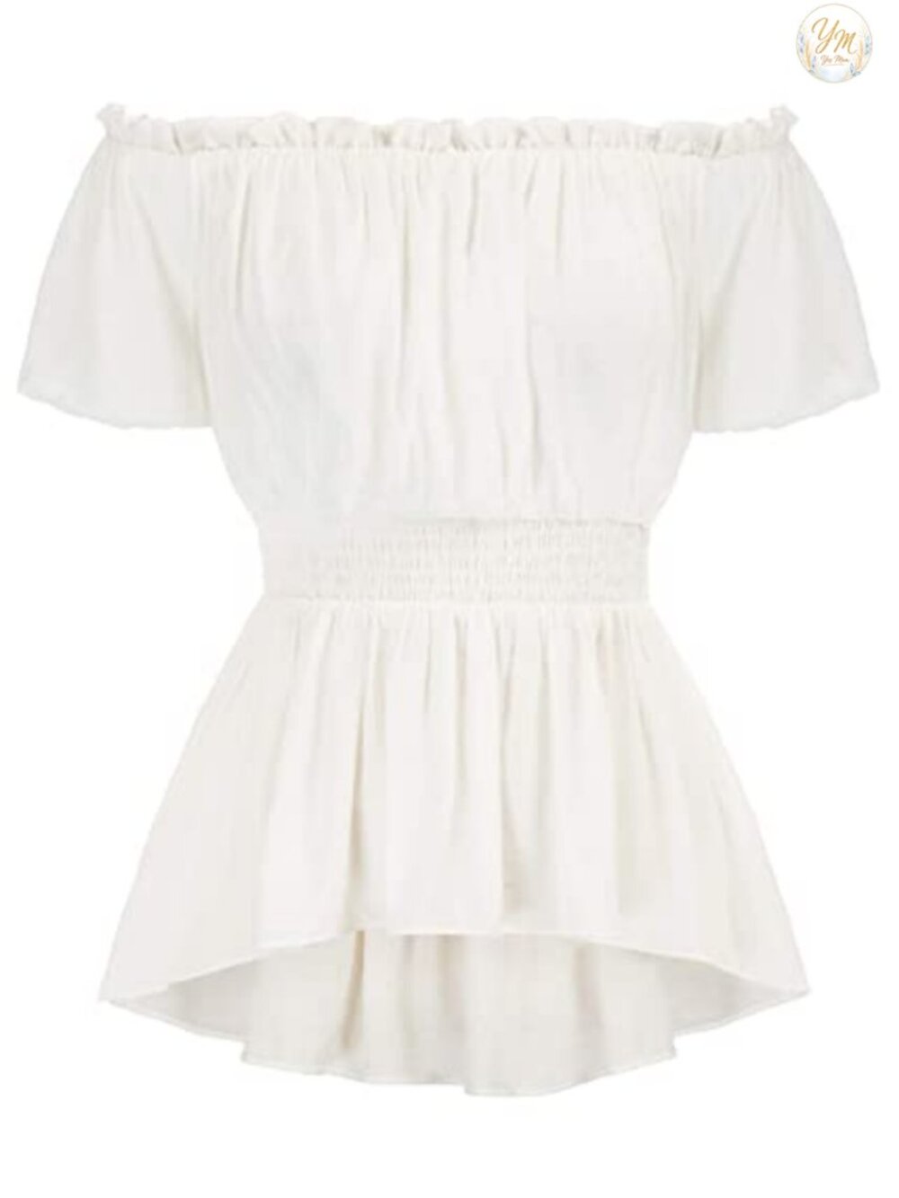 Renaissance Peasant Peplum Top Off Shoulder Short Sleeve High Low Hem Blouse